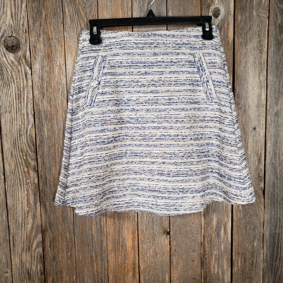 Loft XS Blue Cream Tweed Boucle Flippy Swing Pocket Skirt Pull On - Picture 4 of 7